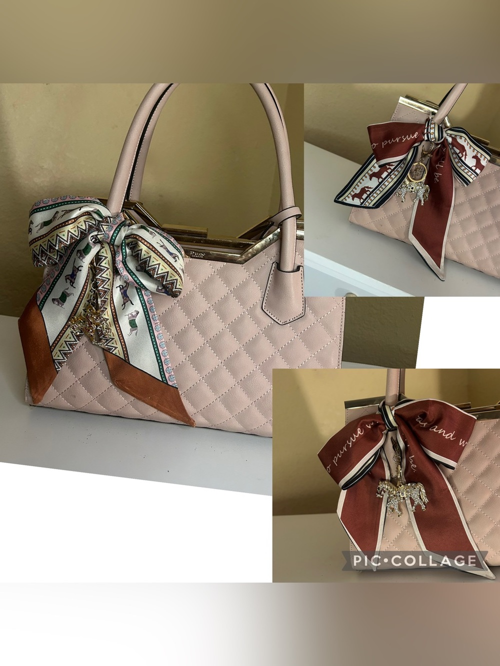 2 in 1 Equestrian Horse Twilly Women Purse Scarf Brown Cream